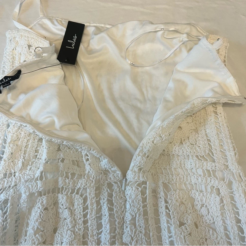 Lulus White Crochet Lace Mini Dress Size L NWT - Picture 7 of 8